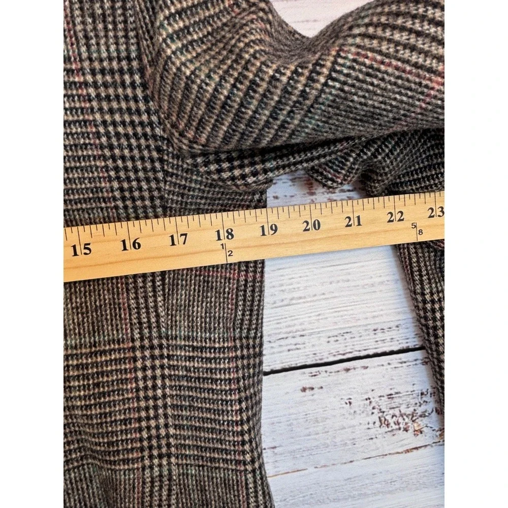 Vintage Plaid Wool Blazer 6 Suede Collar Brown‎ Double Breasted Preppy Clueless - Picture 3 of 12